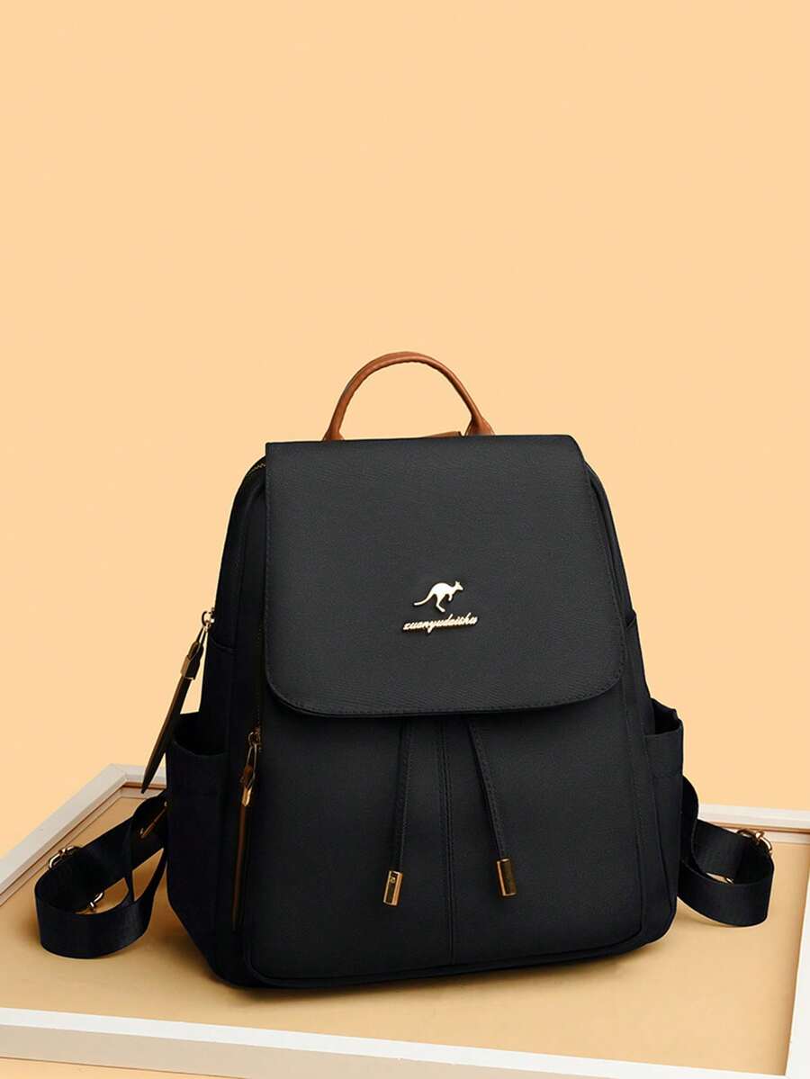 Nylon Material Large Capacity Multi-Pocket Drawstring Women Casual Backpack - Black - View 1