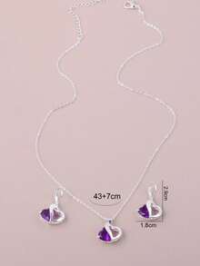 1 Set Of 3pcs Pink Heart Jewelry Set: 1 Pair Of Earrings And 1 Necklace - View 4
