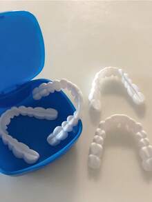 4Pcs Fashion Men's White Tooth Cover Premium Blue Box Teeth Model Decor Perfect Smile - White - View 4