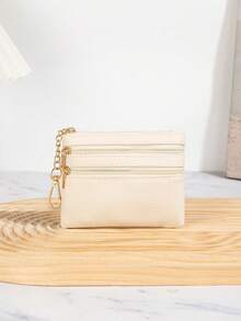 Women's Multi-Compartment Coin Purse Earbud Storage Pouch With Cute Keychain Pendant For Women Wallet Mini Wallet Purse Wallet Coin Wallet Wallet Travel Wallet - Beige - View 6