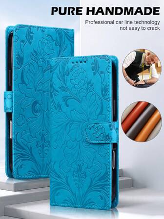 Cartera de teléfono móvil de piel de poliuretano impresa unicolor con bordes plegables, ranuras para tarjetas y soporte para tarjetas con función de cordón. Presenta un diseño floral de jardín para una protección total, adecuada para una amplia gama de modelos de teléfonos móviles de marca.