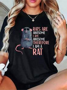 Rats Are Awesome Funny Rat Lover Apparel T-Shirt - Soft 100% Cotton Summer Tops Shirts, Vacation Outfits Women, Going Out Tops Women For Spring & Summer, Graphic Tees For  Sport Lovers - Black - View 1