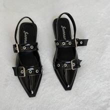 FLATS EN recubierto PUNTA STILETTO CON CORREA EN TOBILLO Y DISEÑO PERFORADO PARA MUJER punk De moda Casual Calle Lindo Estilo de ropa de trabajo casual Negocio Fabulosa Fiesta Sexy Gótico Guay Hebilla Fiesta