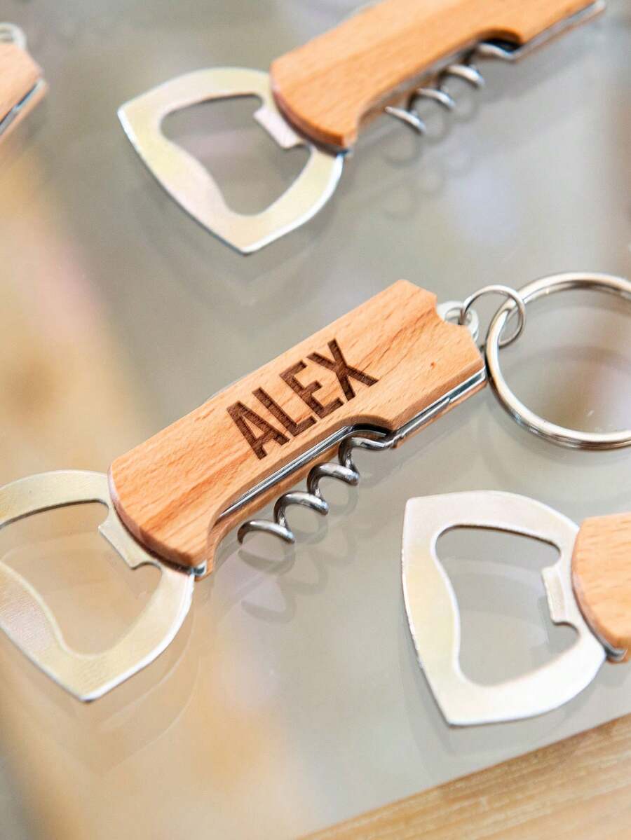 Personalized Multifunctional 3-In-1 Portable Stainless Steel & Wooden Handle Wine/Beer Bottle, Gift For Father,Multi-Functional,Durable,Ornamental,Reusable,Exquisite,Stylish,High-Quality,Colorful,Modern,Custom,Personalized,Unique, Wedding - Multicolor - View 1