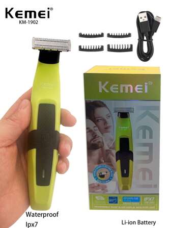 Kemei Nuevo afeitadora KM-1902 Eléctrica Lavable para Hombres, Máquina de afeitar potente y silenciosa para barba y vello facial que retira el cabello suavemente sin irritar la piel, Recortadora de patillas profesional, Tipo-C impermeable, Regalo para hombres