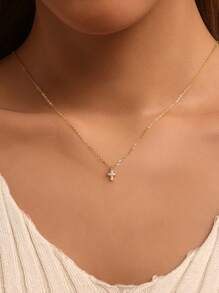 1 pieza Collar de cadena clavícula japonesa de plata esterlina S925 plateada en miniatura con colgante cruzado de diamantes y circonitas cúbicas únicas y delicadas, gran regalo para novias