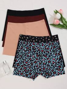 5pcs/Set Solid Color Casual & Comfortable Minimalist Knit Fabric Hipster Panties, All Season - Multicolor - View 2