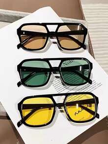 1 Set Retro Candy Color Square Stylish Glasses, New Fashion Gradient Yellow Lightweight Glasses, Elegant Basic Fashion Glasses For Women, Plastic Frames, For Business, Casual, Gift, Autumn/Winter For Summer Beach Vacation,Outdoor,Travel