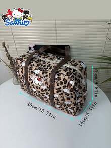 1pc Sanrio Hello Kitty Collab Large Capacity Travel Bag, Brown Leopard Print Shoulder Bag, Storage Bag, Anti-Theft Zipper Design, Ideal Gift For Daily Commute, Short-Distance Travel, Going Out, Shopping, Gifting Bag For School School Accessories School Stuff - Multicolor - View 10