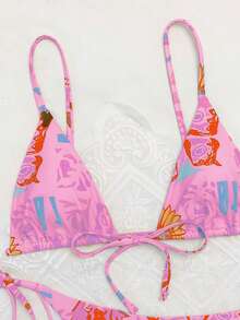 Multi-Color Butterfly Print 2pcs Bikini Set, For Summer Beach Vacation,Removable Swimwear Pads,Swimsuit,Summer Dresses For Women,Summer Clothes Women,Festival,Skirts,Ibiza Outfits,Swimwear Women,Bikini Set,Swimming Costume Women,Beach Wear Women,Holiday Co Ord,Beach Dress,Bikinis For Women Sets,Pink - Multicolor - View 4