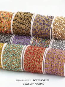100cm Cadena de cuentas de acero inoxidable esmaltado, cadena de bolas coloridas en estilo bohemio para hacer bisutería, pulseras, collares y accesorios DIY