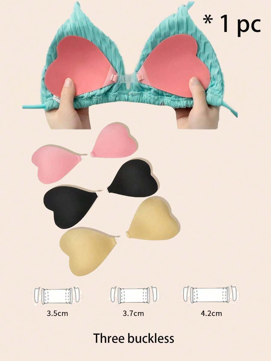 1 Piece Heart-Shaped Chest Patch, Bikini Specific Waterproof Brush Glue Bra, Anti Protrusion Point Patch, One-Piece Front Buckle, Gathering And Invisible - Multicolor - View 1