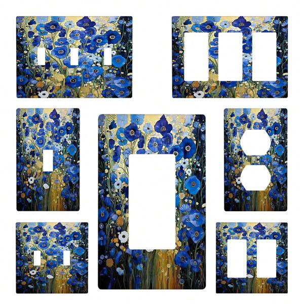 1pc Blue Flowers Light Switch Cover Plate Decorative Outlet Covers Wall Plate Single Toggle Outlets Covers Durable Switch Covers