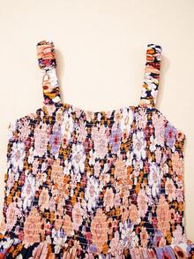 Acelitt Women's Bohemian Style Printed Square Neck Pleated Patchwork Pocket Loose Wide Leg Casual Jumpsuit, Summer - Multicolor - View 5