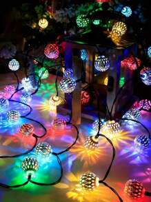 1pc Solar-Powered Garden Decor Moroccan Ball String Lights For Outdoor Garden, Patio, Home & Festive Decorations - Ideal For Weddings, Birthdays, Halloween, Christmas