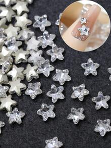30颗/包 高品质闪光水钻 不对称尺寸 水晶玻璃吊坠 尖底星形 美甲装饰 美甲用品 美甲宝石 - 白色 - 查看 1