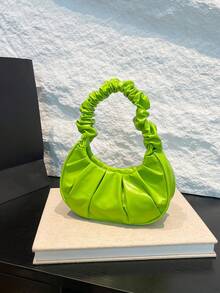 迷你时尚纯色褶皱手提包多用途女士手拿包 - 綠色 - 查看 2