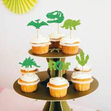 12/24Pcs Dinosaur Cupcake Toppers Green Glitter Roar Dinosaur Cupcake Toppers For Dinosaur Theme BB Shower Birthday Party Cake Decorations Supplies