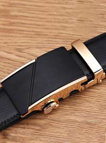 1pc Men Black Belt, Fashionable And Versatile Casual/Business Automatic Buckle Belt, Young/Middle-Aged Litchi Pattern Belt, Ideal Gift For Boyfriend/Elder, Suitable For Daily Life Summer, School