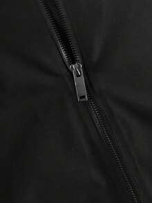 Plus Size Men's Jacket, Spring & Autumn, Letter Print Casual Baseball Uniform, Long Sleeve Zip Up Baseball Collar Jacket, Plus Size For Tall Men - Black - View 6