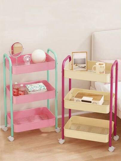 1 Piece Carbon Steel Metal Multi-Purpose Trolley, Movable, High Load-Bearing, Rust-Proof, Multi-Function Display Rack, (Snacks, Vegetables, Towels, Books, Cosmetics Storage Rack) With Casters, Easy To Assemble, Suitable For Kitchen, Bathroom, Living Room, Study Storage Decoration, Holiday Family Gathering Mother's Day Gift