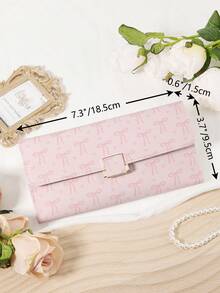 粉色蝴蝶结爱心图案包包，时尚女士长款钱包，零钱包，三折多卡槽大容量多功能钱包，女士优雅折叠卡槽和拉链口袋女士钱包钱包 - 粉色 - 查看 8