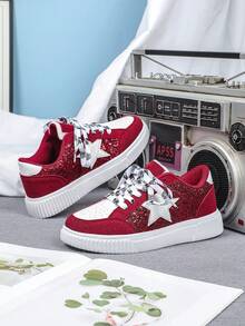 闪亮红色简约时尚休闲鞋，适合派对、街头服饰、运动步行、节日礼物、婚礼、男士 - 紅白 - 查看 3