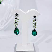 1 Set Luxury Elegant Earrings, Necklace And Bracelet Jewelry Set For Women, Inlaid With Artificial Gemstones, Suitable For Brides, Wedding, Banquets, And Parties - Green - View 8