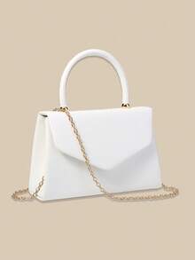Este bolso de noche tiene una cierta capacidad para contener artículos personales como teléfono, billetera, cosméticos, etc. El diseño para llevar en la mano es fácil de sujetar. El refinado material con un patrón de grano de lichí y conectores de metal exquisitos presentan un estilo simple pero sofisticado, adecuado para eventos formales de noche, galas de empresa, ocasiones de negocios importantes, etc. - Blanco - Ver 7