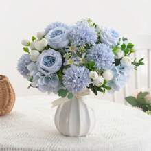 3 Buquês Artificiais de Peônia, Hortência e Crisântemo, Flores Artificiais de Toque Real, Buquê de Noiva, Decoração para Casa e Escritório, Arranjos Florais Artificiais Centrais, Decoração de Jardim, Casamento, Aniversário, Chá de Panela