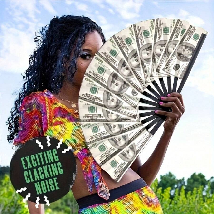 1pc Unique Dollar Sign Printed Folding Fan, Distinctive And Novel Design, Personalized Hand-Held Fan. Special For Parties, Weddings, Club Activities. Also Suitable For Home Decor - Smooth And Fluid Fan Opening