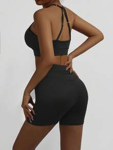 1 Set Women High Elasticity Sports Outfit, Adjustable Padless Sports Bra And Shorts For Outdoor/Swimwear