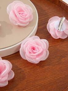 6pcs Cute Rose Flower Hair Clips, Suitable For Daily Wear And Holiday Outfits - Pink - View 3