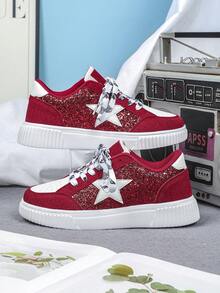 闪亮红色简约时尚休闲鞋，适合派对、街头服饰、运动步行、节日礼物、婚礼、男士 - 紅白 - 查看 2