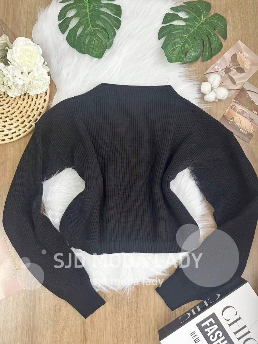 SJD MODA LADY Striped Sweater Knit Modal Off Shoulder Super Autumn Winter Korean Style Best Fabric - màu đen - Xem 1