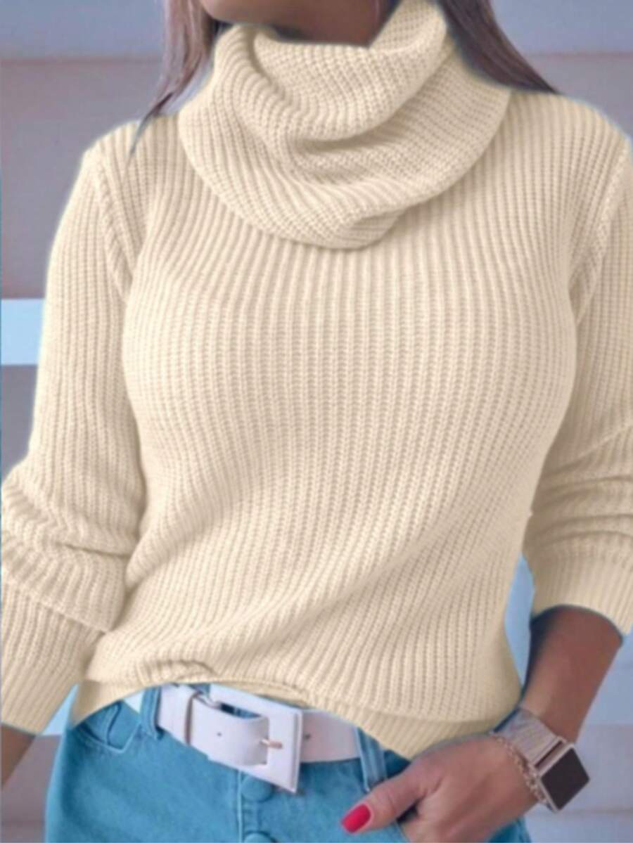 TRICOZHU HIGH PLAIN COLA Winter Knit Blouse Women's Fashion Knit Winter Line Long Sleeve Blouse - Màu be - Xem 1