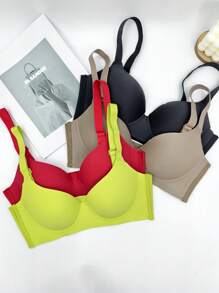 4 Stücke/Set Damen Volldeckende Drahtlose Büstenhalter mit Frontverschluss, atmungsaktive dünne Bralettes Durchhängeschutz Liftendes BH-Set