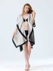 1件几何图案休闲面料和服披肩，四季皆宜。 - 黑與白 - 查看 5