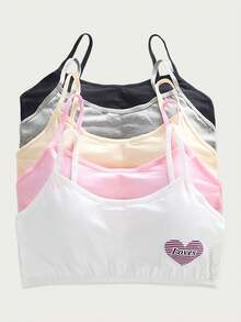 4 Sets Of Mixed Color Girls Puberty Training Bra Crop Top + Panty 2 Pieces Set, Comfortable Underwear Set For Tween Girls Spring/Summer