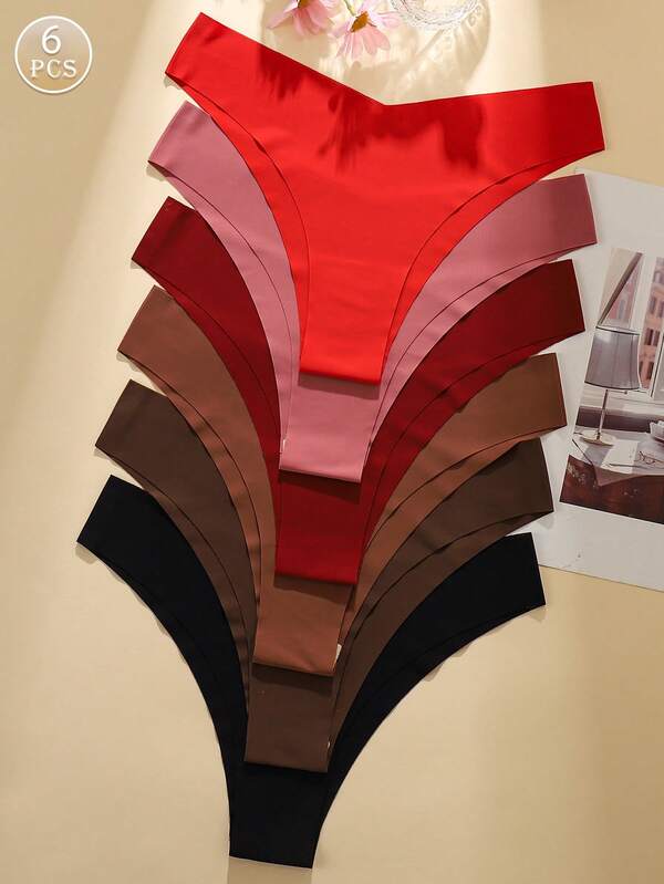 paquete de 6 bragas triangulares sin costuras para mujeres, de tela cómoda y transpirable en rojo oscuro, ropa interior sexy y amigable con la piel