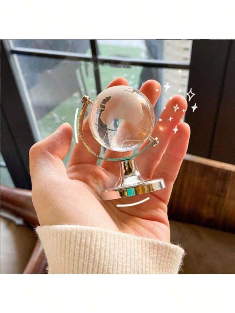 1pc Mini Globe Display, Girl Heart Creative Desktop Display, Transparent Desk Decorations, New Year Gifts, Creative Gifts - Silver - View 1