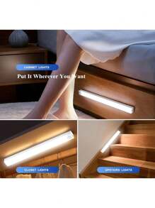 1 pièce Barre lumineuse à LED avec capteur de mouvement PIR rechargeable par USB, lampe de placard portable à induction, pour chambre, cuisine, couloir, décoration de chambre