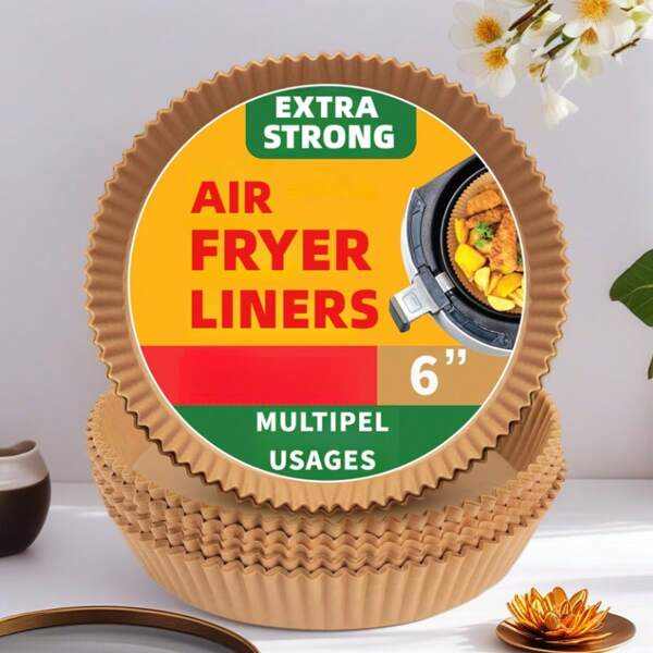 50/100 Pack Round Air Fryer Liners | 16cm (6.3") Non-Stick Baking Paper | Microwave & Oven Safe | Easy Clean Disposable Sheets For Roasting/Grilling Kitchen Essentials"