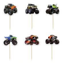 12/24/36pcs Monster Truck Cupcake Toppers, Truck Theme Birthday Party Decorations, Baby Shower Birthday Party Cake Decor Supplies - Multicolor - View 5