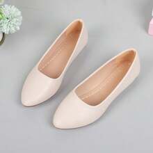 Sandalias de mujer, bailarinas planas, zapatos casuales tipo slip-on, zapatos de trabajo antideslizantes, bailarinas de punta con unicolor, suela de goma y parte superior - Beis - Ver 8