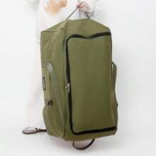 1pc Extra Large Canvas Travel Bag With Wheels, Super Sized Foldable Wheeled Luggage, Giant Airplane Check-In Bag, Oversized Folding Wheeled Moving Tote, Quality Canvas Material, Dual Zipper, Side Handle, Separate ID Pocket - Suitable For Work Trips, Study Abroad, Moving House, Travel, Outdoor Adventure, Camping, Storing Winter Clothes & Bedding