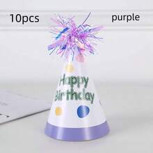 6pcs Mixed Style & 10pcs Solid Color Colorful Tinsel Birthday Hats, Magical Party Hat, Party Hat, Goddess Hat With "Happy Birthday" Text, Lightweight Paper Hat, Suitable For Festival Celebration, Birthday Party Accessories | Tinsel Top Hats, Birthday Party, Tabletop Decoration - Multicolor - View 7