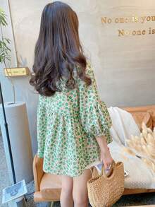 YUXIN 夏季新款宽松甜美3/4袖圆领休闲衬衫，时尚蝙蝠翼碎花衬衫