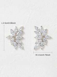 2 件对称叶耳钉女式立方体耳环新娘婚礼优雅珠宝礼物生日周年纪念订婚万圣节