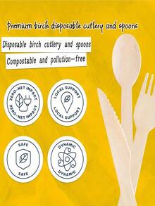 300 Bộ/60 Bộ/10 Món 100% Tự nhiên, Bộ đồ ăn dùng một lần bằng gỗ (20 Món/100 Nĩa, 20 Món/100 Dao, 20 Món/100 Thìa), Đồ bạc phân hủy được, Đồ ăn bằng tre, Hoàn hảo cho các bữa tiệc ngoài vườn. - Nhiều màu - Xem 9